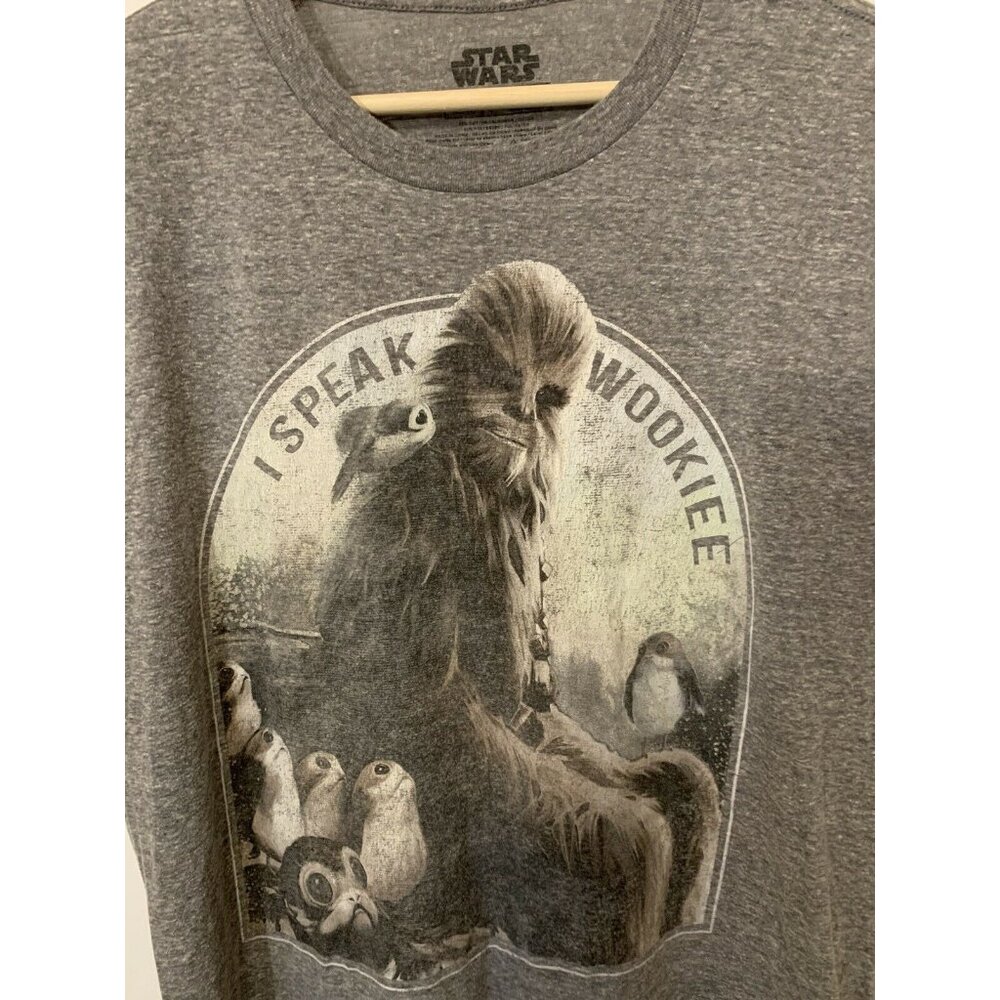 Star Wars Men's Sz L T Shirt‎ I Speak Wookie Gray Chewbacca